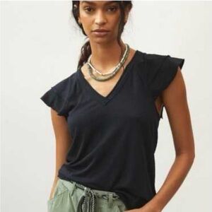 Maeve by Anthropologie Flutter Sleeve Black Tee Medium